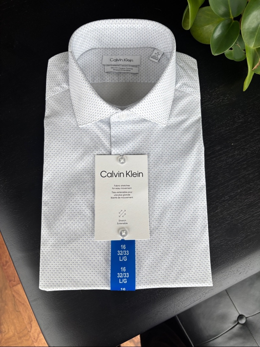 Calvin Klein Men’s White and Blue Dress Shirt